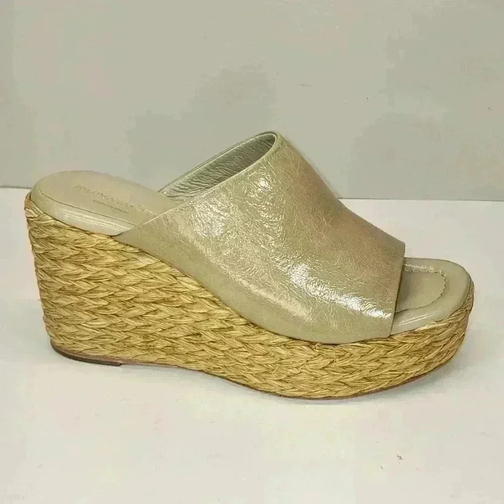 Paloma Barcelo 10.5 mm raffia wedge espadrille light green size 9 nwob